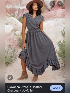 Joyfolie Grey Giovanna Dress with Ruffle Hem Large Worn Once